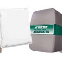 Three powerhead covers with the words Alumavator written on all three IMM Quality Boat Lifts products