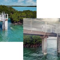These two power ladders are the best boat lift accessories used by IMM to construct this sliding Vlotburg-style bridge across Rose Key channel